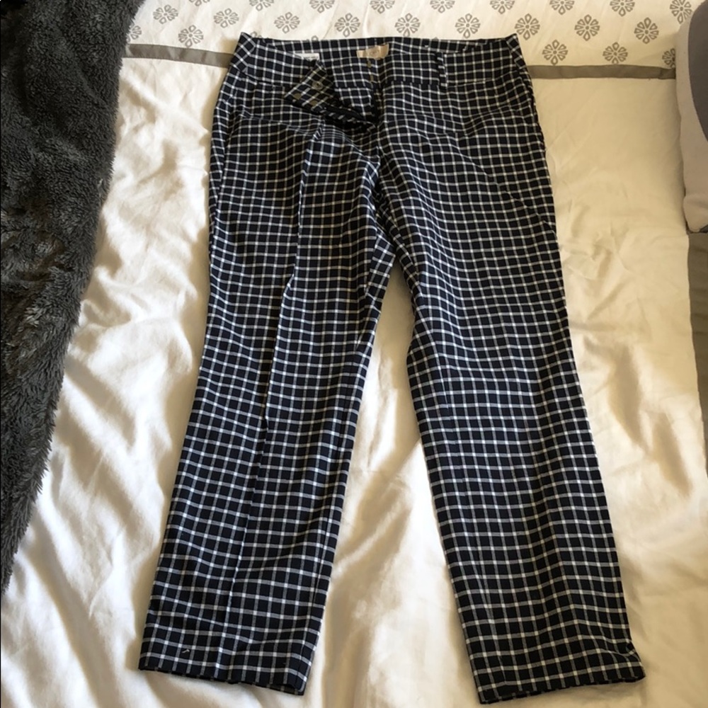 Navy blue checkered slacks